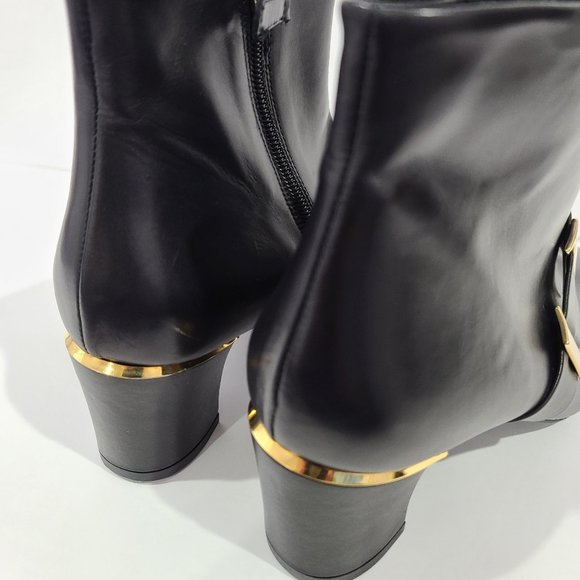 SALE! ✅ DELMAN Black Calfskin Leather Ankle Boot Gold Strap Buckle 9M ✨NEW - Picture 11 of 16
